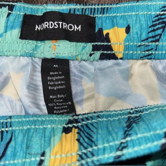 NORDSTROM Men's Tropical Print Board Shorts Size Medium M Teal Yellow Swim NWT - Picture 3 of 4